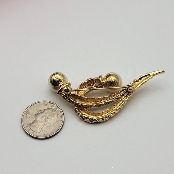 Vintage UNSIGNED Christian Dior Gold Tone Double Pearl Rope Chain Brooch 2.75" - Picture 6 of 8